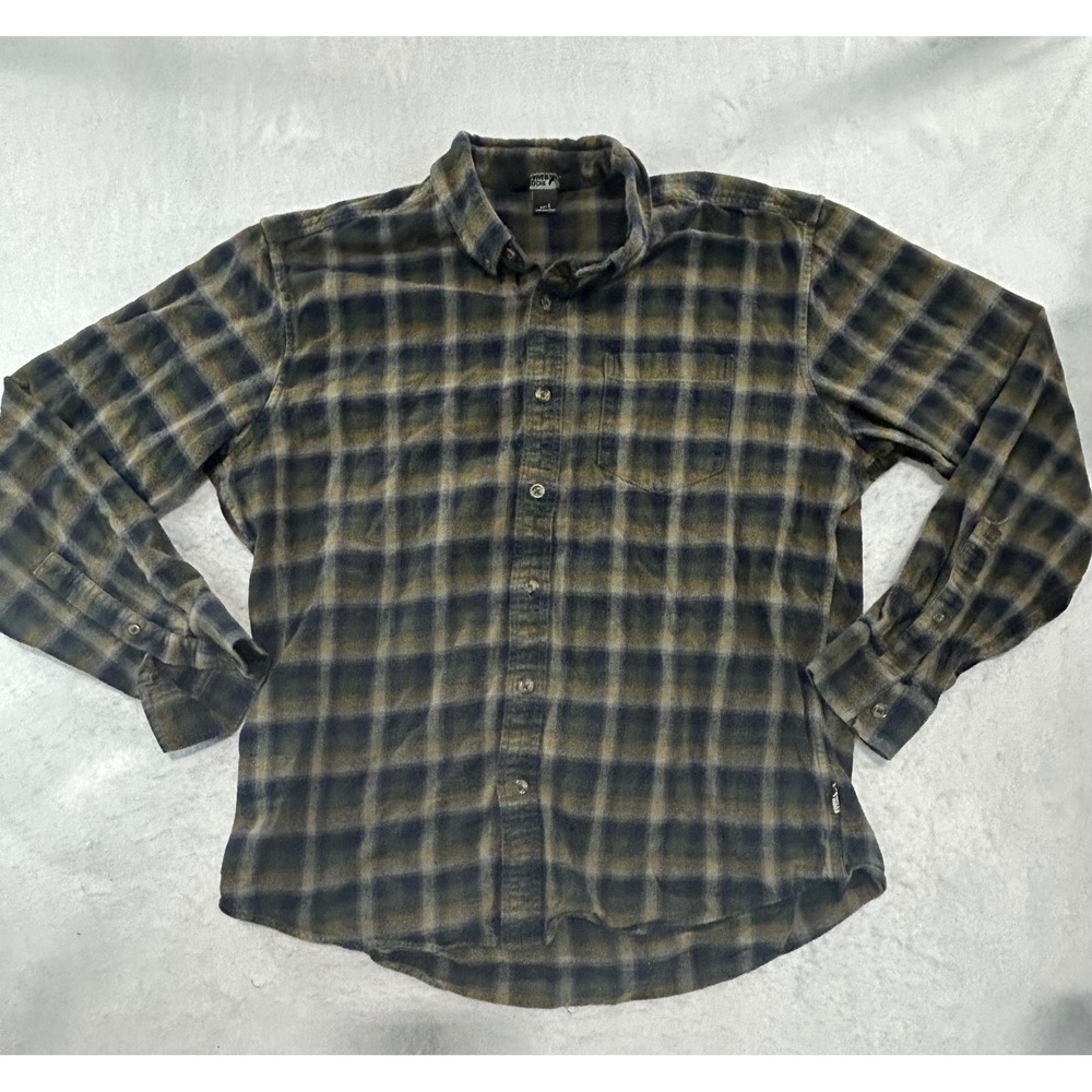 Eddie Bauer Mens Plaid Flannel Shirt Green Navy Blue Long Sleeve Size L